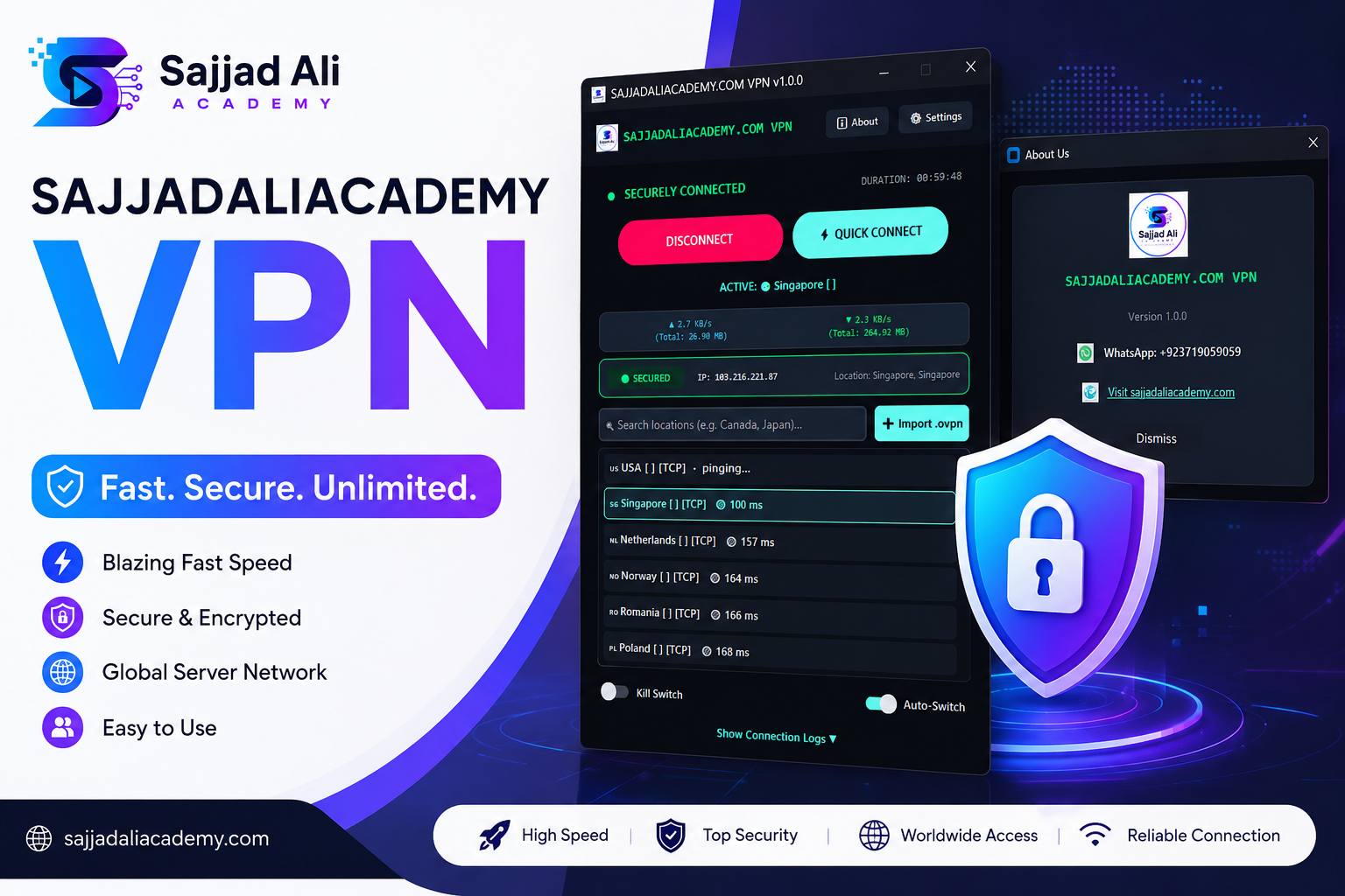SajjadAliAcademy VPN – Fast, Secure & Unlimited Internet Access for Windows